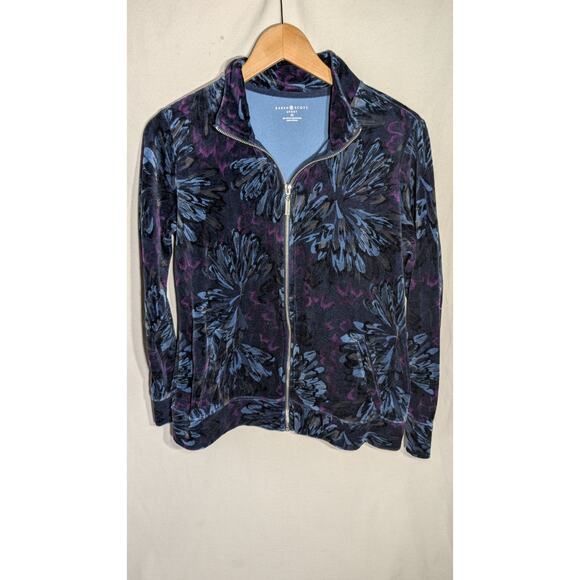 Karen Scott Sport Womens Dark Floral Velour Full Zip Track Jacket Sz M 90s Y2K - Picture 1 of 7